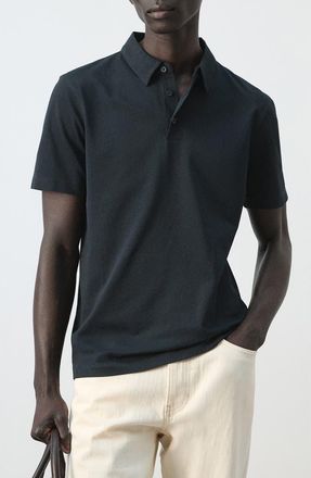 Mango Slim Fit Stretch Cotton Blend Piqu&eacute; Polo in Navy at Nordstrom, Size Medium