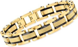 Ross-Simons Mens 18kt Gold-Plated Stainless Steel Link Bracelet