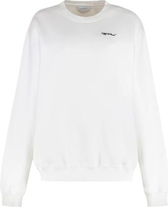 Off-white Geribbelde Katoenen Sweater met Ronde Hals - Dames - Sweatshirts - Wit - L - Katoen - Hoodies & sweatvesten