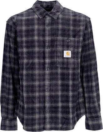 Carhartt Work in Progress Geruite Velvet Long Sleeve Shirt - Heren - Casual Overhemden - Blauw - M - Katoen - Overhemden