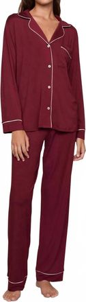 Eberjey Gisele Long Pajama Set In Bordeaux / Ivory
