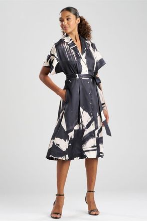 Natori Brushstroke - Silky Twill Shirt Dress in Black at Nordstrom, Size X-Large