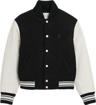 Ami Varsity Style Black Jacket with Contrasting Sleeves