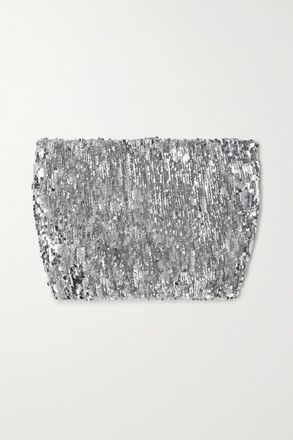 SPRWMN Top A Fascia In Tulle Con Paillettes - Argento