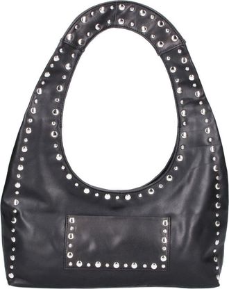 Gimaguas Black Silver-Tone Studs Leather-Like Shoulder Bag