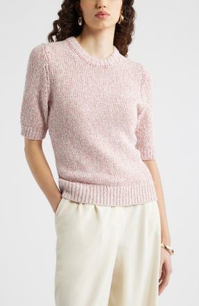 Nordstrom Elbow Sleeve Linen & Cotton Blend Sweater in Pink Compact- Ivory Marl at Nordstrom, Size Xx-Small
