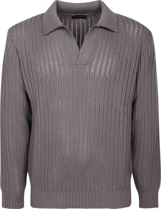 Dell'Oglio Polo met Lange Mouwen - Heren - Polos - Grijs - M - Tops