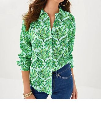 Lilly Pulitzer Sea View Button Down Shirt In Kitts Green Shady Babe