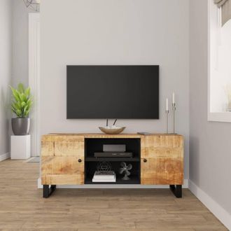 Berkfield Home TV Cabinet 105x33x46cm Solid Wood Mango in Black | Size: 105 x 33 x 46 cm