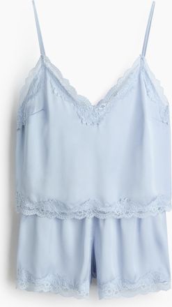 H&M Nachtw&auml;sche aus Satin mit Spitzenbesatz - Hellblau