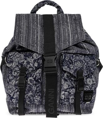 Ganni Floral Motif Rugzak - Dames - Rugzakken - Blauw - ONE Size - Tassen