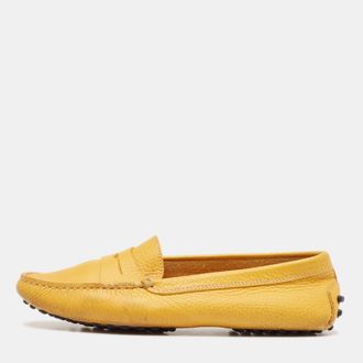 Tod's Tods Yellow Perforated Leather Slip On Loafers