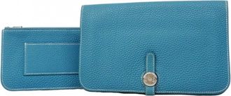 Herm&egrave;s Blue Jean Togo Leather Long Wallet (Bi-Fold) (Pre-Owned)