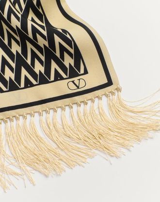 Valentino Garavani Scarf Bandeaux Toute La V In Seta Con Frange Uomo CREMA/NERO UNI