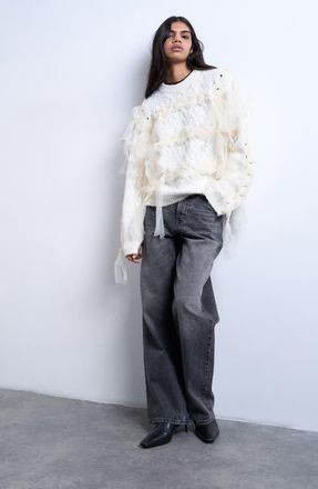 Topshop Ribbon Sweater in Ivory at Nordstrom, Size X-Small