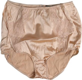 Dolce & Gabbana Beige Silk Lace High Waist Bikini Panty Underwear Cotton Elastane Clothing