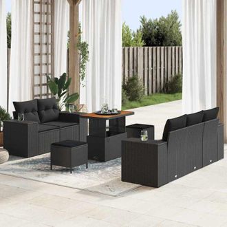 vidaXL Conjunto De Sof&aacute; De Jard&iacute;n 8 Pcs Negro Rat&aacute;n Sint&eacute;tico Vidaxl