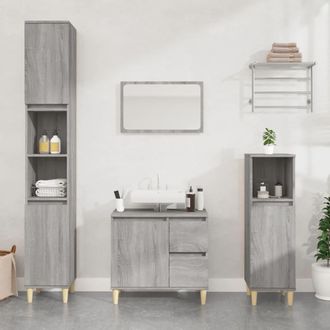 vidaXL Vidaxl - Set De Muebles De Ba&ntilde;o 3 Pzas Madera Contrachapada Gris Sonoma