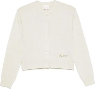 A.P.C. A.p.c., Truien & Vesten, Dames, Wit, M, Nylon, Cardigan met logoborduursel en geribbelde boorden