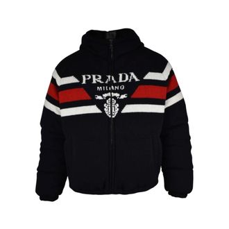 Prada Truien & Vesten, Heren, Zwart, L, Wol, Wollen Down Jas met Kasjmier