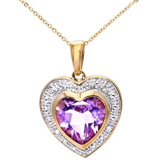 Diamant L'éternel Womens 9ct Yellow Gold Diamond and Amethyst Ladies Heart Pendant and 18 Chain - One Size