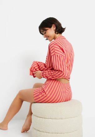 Lascana Shorty LSCN BY LASCANA, Damen, Gr. 32/34, orange, koralle, gestreift, Single Jersey, Obermaterial: 50% Baumwolle, 50% Viskose, gestreift, loose fit h&uuml;