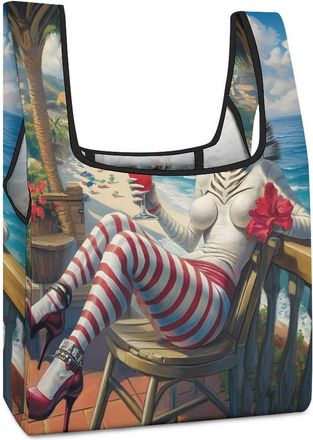 Generic Fashion Zebra Beach Reusable Shopping Bags Lightweight Foldable Grocery Bag Polyester Washable Tote Bag