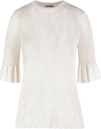 Jil Sander Beige Ribbed Round Neck T-Shirt
