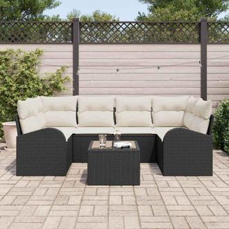vidaXL Conjunto De Sof&aacute; De Jard&iacute;n 7 Pcs Negro 55 X 55 X 37 Cm Vidaxl