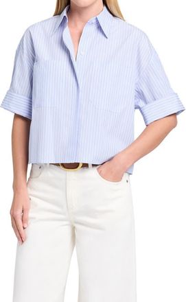 TWP My Newest Mistake Pinstripe Button-Up Shirt in Blue Haven /White at Nordstrom, Size X-Small