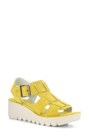 FLY London Yudd Platform Wedge Sandal in Yellow at Nordstrom, Size 10-10.5Us
