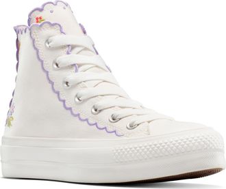 Converse Chuck Taylor All Star Embroidered Lift High Top Platform Sneaker in Vintage White/Violet Heat at Nordstrom Rack, Size 11