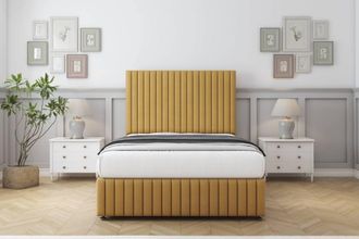Comfort Beds Khloe Plush Divan Set 2 Drawers-26 Headboard-Footboard in Mustard | Size: Small Single