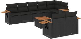 vidaXL Set De Sof&aacute;s De Jard&iacute;n 8 Piezas Y Cojines Rat&aacute;n Sint&eacute;tico Negro Vidaxl