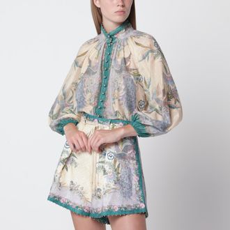 Zimmermann Camicia Indra in cotone e seta color crema