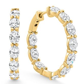 Pompeii3 3Ct TW Oval Diamond Inside Outside Hoops 14k Yellow Gold Lab Grown 1 Size: 1 Tall