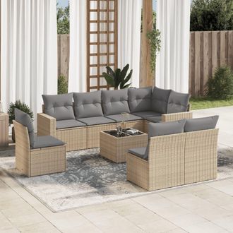 vidaXL Set De Sof&aacute;s De Jard&iacute;n 9 Pzas Con Cojines Rat&aacute;n Sint&eacute;tico Beige Vidaxl