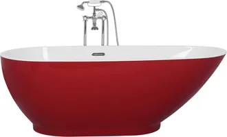Beliani Beliani - Ba&ntilde;era Independiente De Acr&iacute;lico Sanitario Rojo Y Blanco Brillante Individual 173 X 82 Cm Dise&ntilde;o Moderno Ovalado Guiana