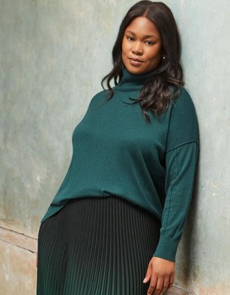 Live Unlimited London Womens Deep Green Roll Neck Knit Jumper - Size: 20