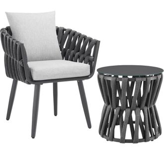 TecTake Conjunto jard&iacute;n aluminio cuerda gris antracita mesa cristal
