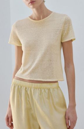 Mango Linen Blend Pajama Top in Pastel Yellow at Nordstrom, Size Small