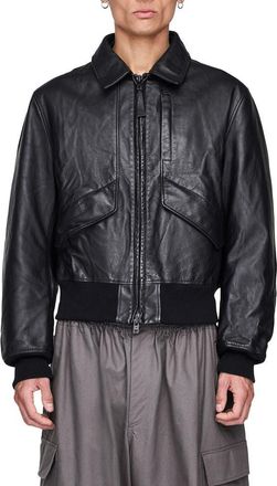 adidas Leather Bomber Jacket in Black at Nordstrom, Size Large