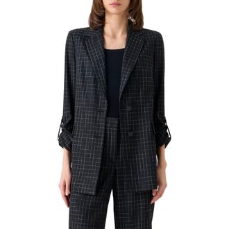 Akris Broken Check Twill Blazer in Black-Cream at Nordstrom, Size 12