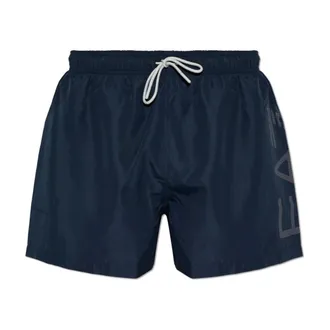Emporio Armani Beachwear, male, Blue, Size: L Logo Series swim trunks