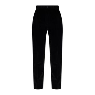 Dolce & Gabbana Fluwelen broek met zijstrepen - Dames - Straight fit broeken - Zwart - M - Katoen - Broeken