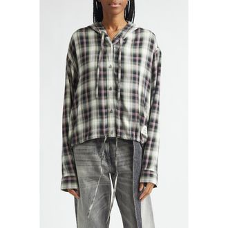 Acne Studios Sip Check Flannel Hooded Overshirt in Black/Green at Nordstrom, Size 10 Us