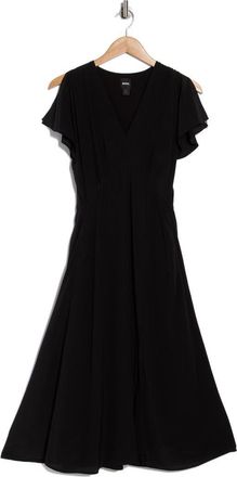 BOSS Dawarina Short Sleeve Silk Fit & Flare Dress in Black at Nordstrom Rack, Size 4