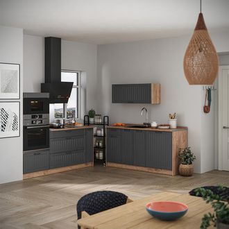Vicco Cucina Fame-line, Grigio Scuro/rovere Dorato, 340 Cm, Pl Antracite, Vicco
