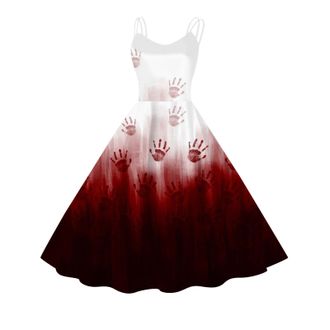 Generic Halloween Dress for Women Sleeveless Gothic Dress Women Rockabilly Retro 1950s Spaghetti Strap Swing A-Line Dresses Cocktail Party Evening Prom Gown H