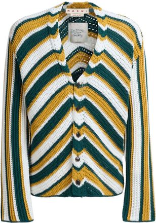 Marni diagonal stripe V-neck cardigan - men - Cotton - 52 - Green